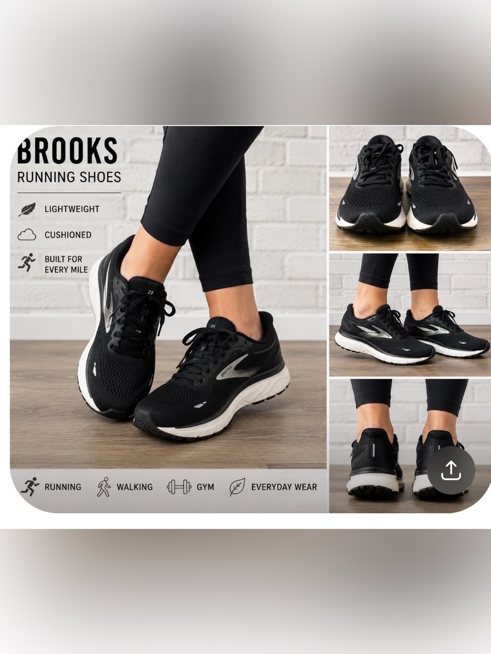 Brooks Adrenaline GTS Black/White athletic Running Shoes, size 9.5
